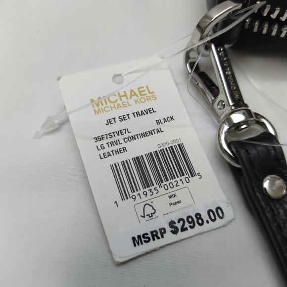 Michael Kors Jet Set Travel Black Pebbled Zip Around Long Wallet -NWT $298 - Picture 8 of 16